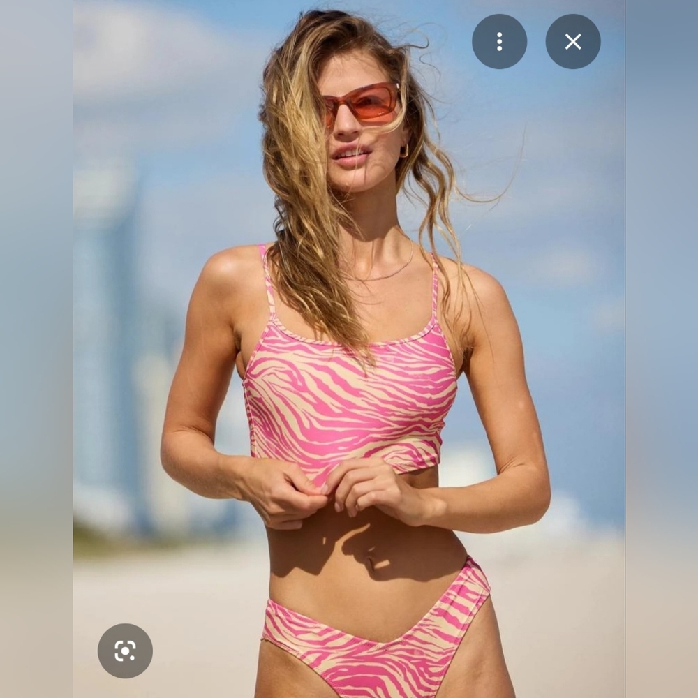 aerie Pink Zebra-Print Crop Bikini Top & V-Cut Bottoms